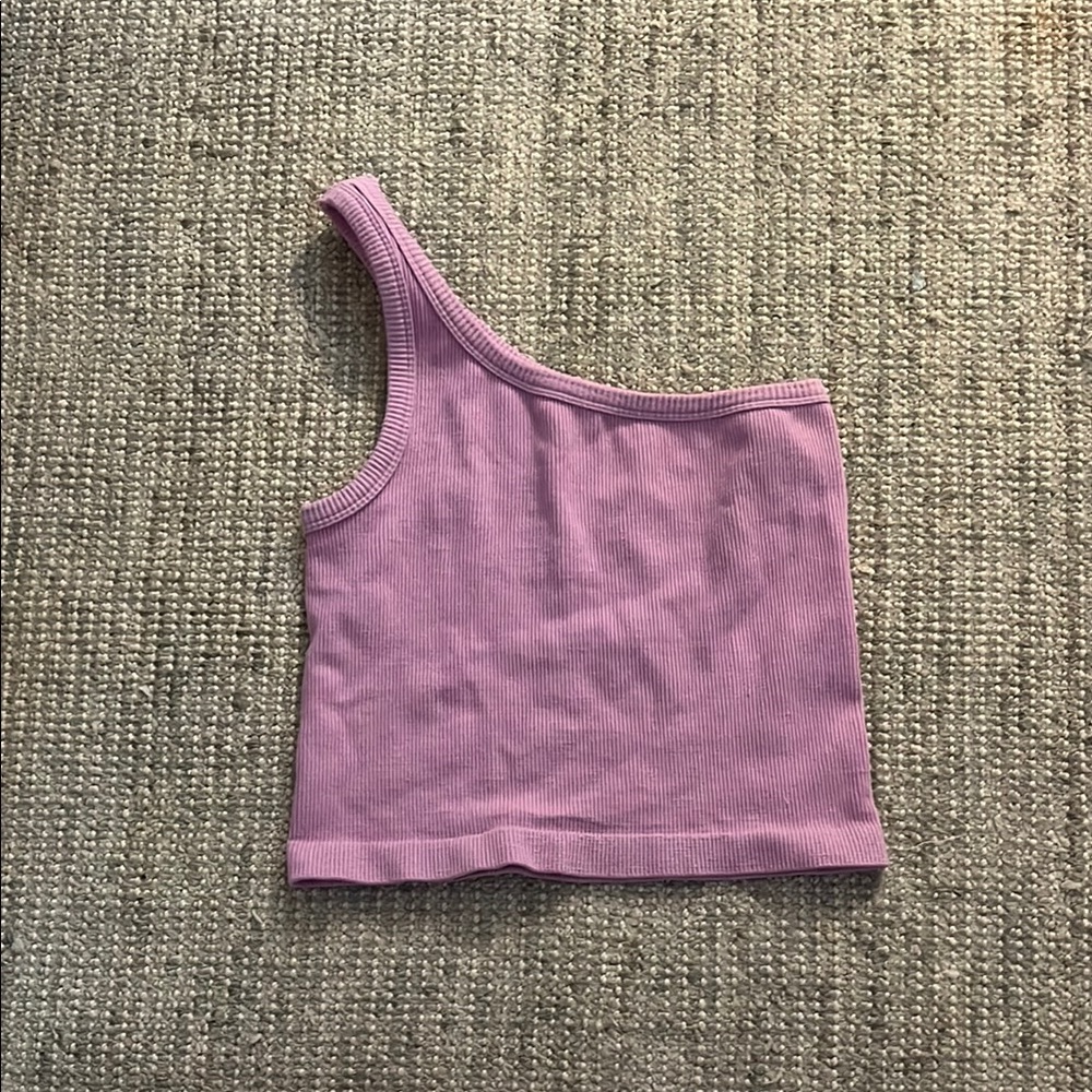 Together One-Shoulder Ribbed Tank Top in Mauve